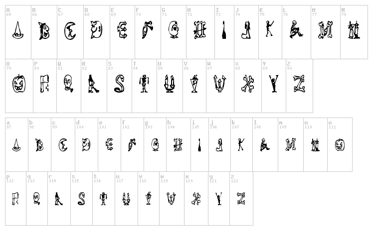 Halloween Happy font map